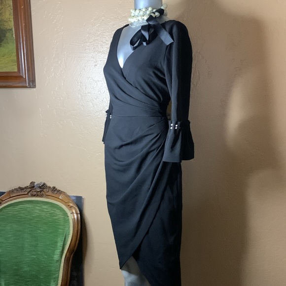 Adrianna Papell Pearl Sleeve Crepe Cocktail Dress.  Sz 4 - Picture 5 of 7